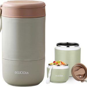 daiDokoro 730ml Stainless Steel Leakproof Lunch Pot/Meal Jar with Foldable Spoon for Office/School/College – Fern Green
