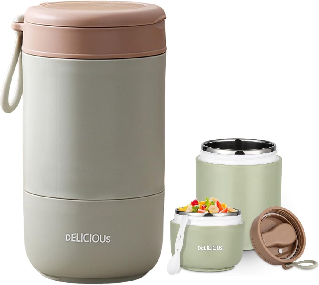 daiDokoro 730ml Stainless Steel Leakproof Lunch Pot/Meal Jar with Foldable Spoon for Office/School/College – Fern Green